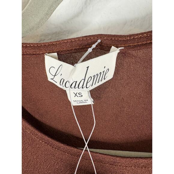 L'Academie Alma Maxi Dress Ruched Long Sleeve Formal Elegant Evening Brown Sz XS - Picture 11 of 12